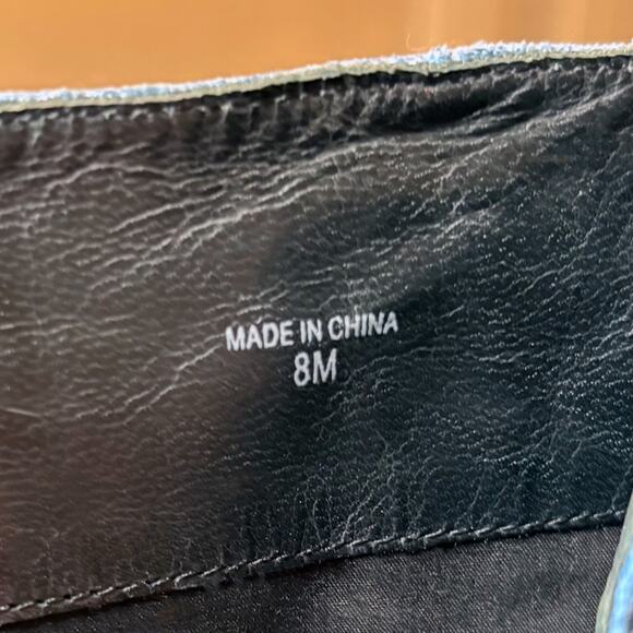 10 Crosby by Derek Lam Blue Denim Patchwork Ankle Bootie Block Heel Boots Sz 8 - Picture 10 of 12